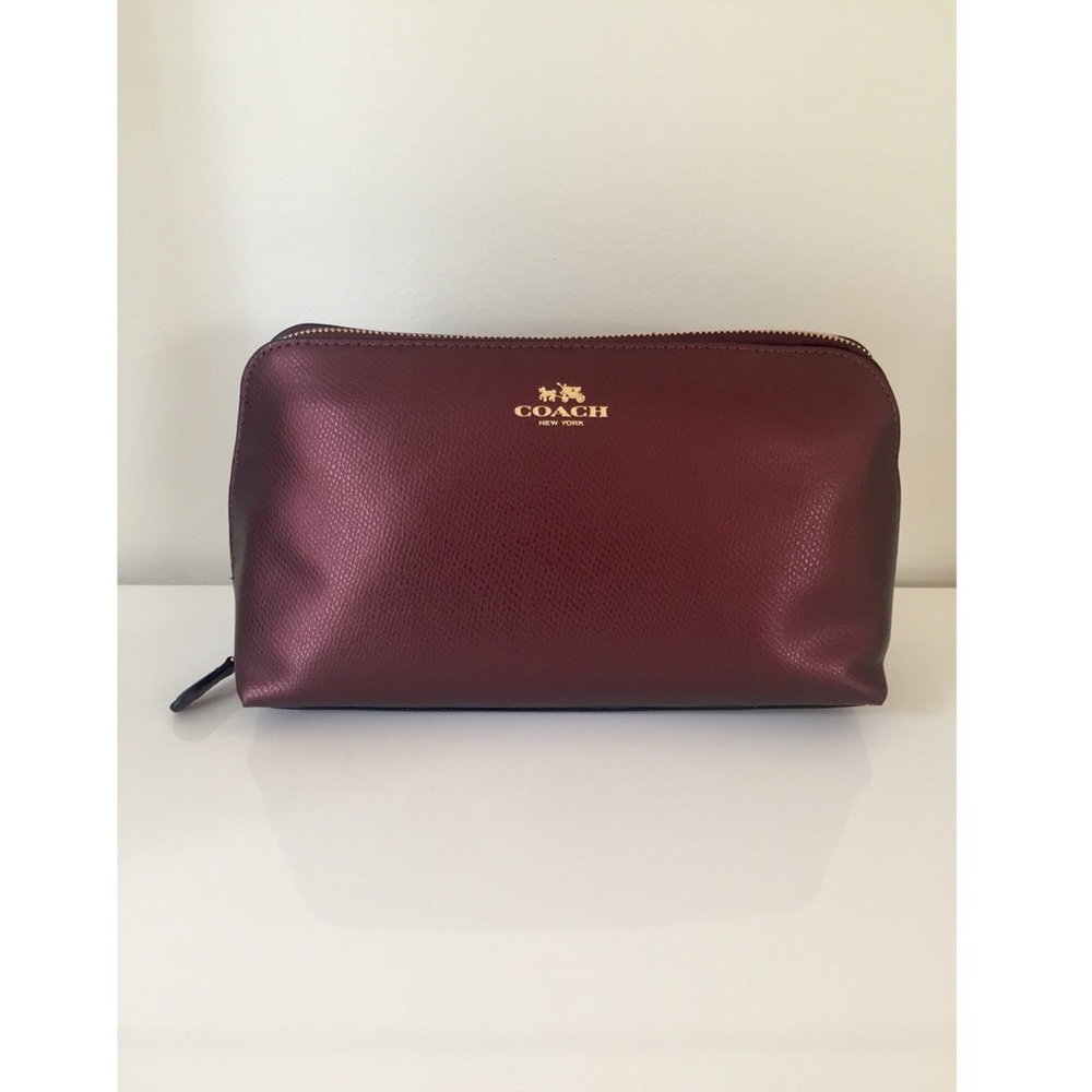 NWT COACH Metallic Cherry Leather Cosmetic Case